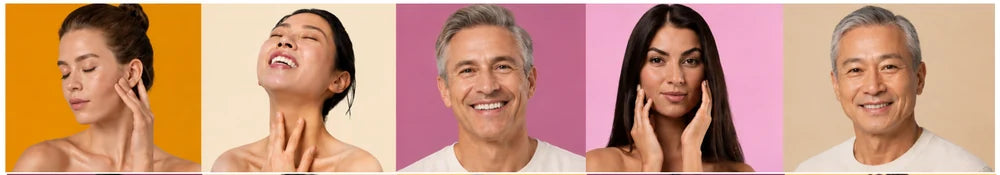 Portraits of people of different ages and skin tones