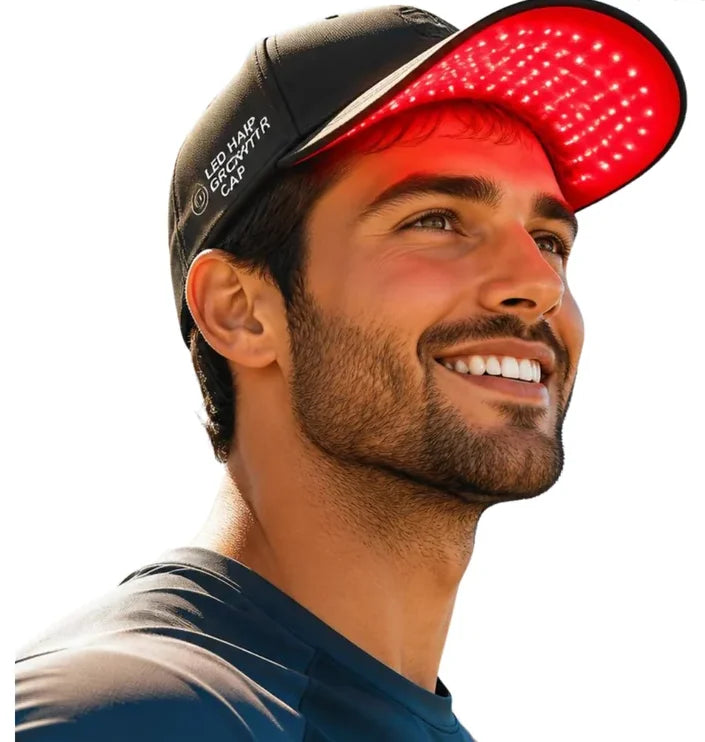 A member wearing a red light cap
